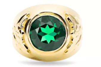 Or jaune 14 carats Émeraude Anneau Artisanat vintage vrc078y